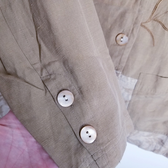 Wildroot linen silk long sleeve button shirt tan - Picture 9 of 10